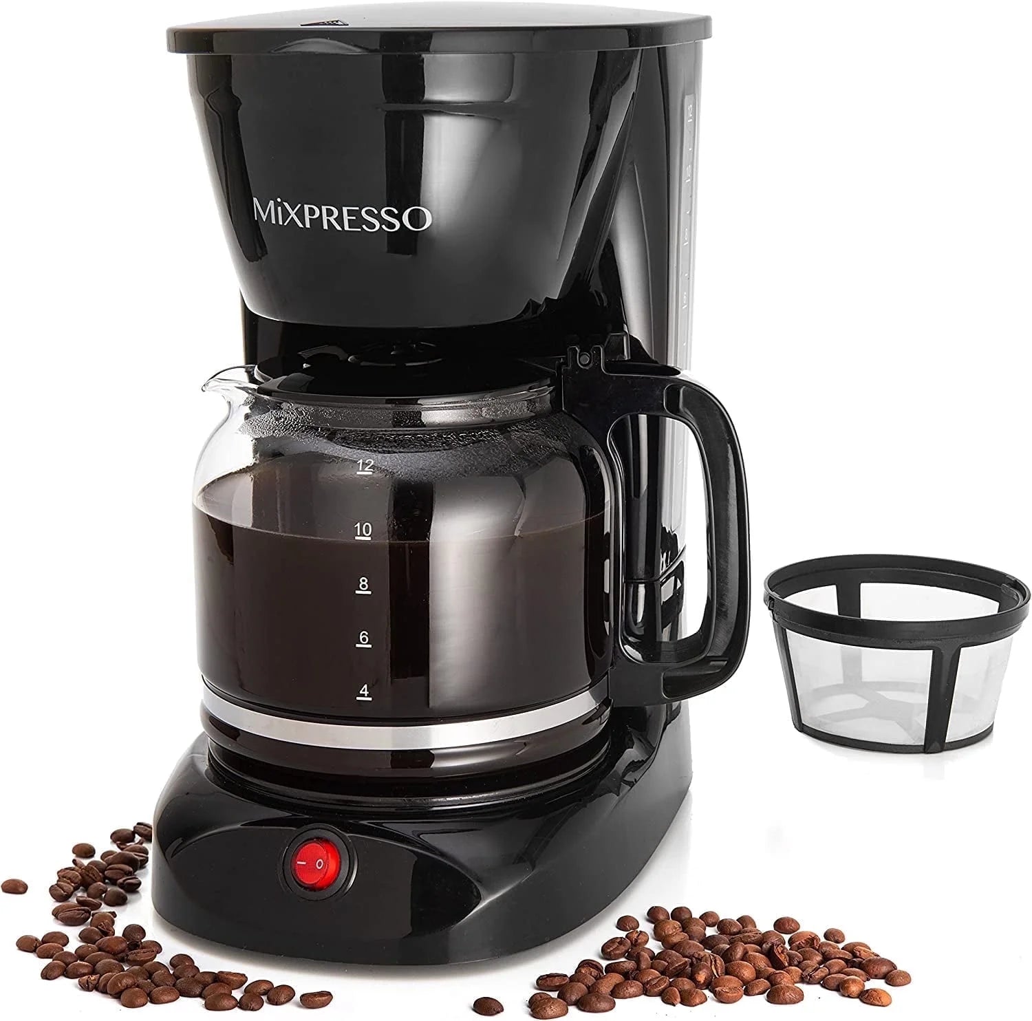 12 Cup Coffee Pot, Auto-Off & Reusable Filter, Large Drip Coffee Maker 12 Cup Borosilicate Glass Carafe, Anti-Drip Coffee Machine Water Level Window, Black Electric Coffee Maker