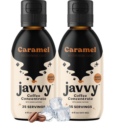 Javvy Cold Brew Iced Coffee Concentrate, 2 Pack Caramel, Arabica Coffee Beverages, 35X Liquid Coffee Concentrate, Instant Coffee Alternative, Concentrated Ice Coffee Drinks & Cold-Brew, Coffee Gifts