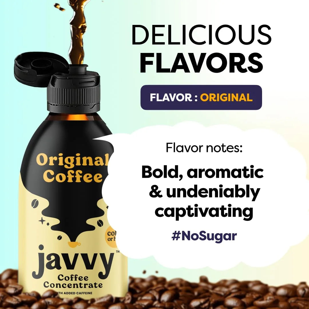 Javy Cold Brew Coffee Concentrate Bundle, 2 Flavor Original & Caramel Coffee Variety Pack, Ice & Cold Coffee Drinks in Seconds, Coffee Gifts, 12 Ounces