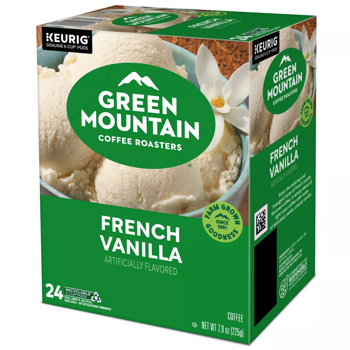 24Ct Green Mountain Coffee French Vanilla Keurig K-Cup Coffee Pods Flavored Coffee Light Roast