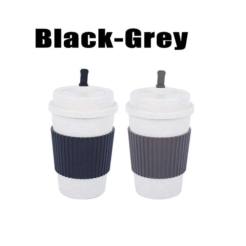 450ML Coffee Cups with Lids Wheat Straw Reusable Portable Coffee Cup Dishwasher Safe Coffee Mug Coffee Tea Travel Cups