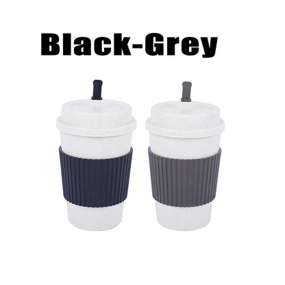 450ML Coffee Cups with Lids Wheat Straw Reusable Portable Coffee Cup Dishwasher Safe Coffee Mug Coffee Tea Travel Cups