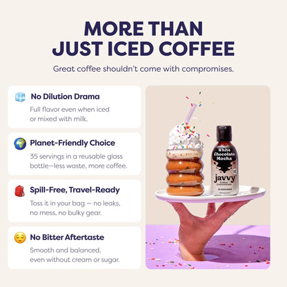 Javvy Coffee Concentrate - Cold Brew Coffee, Perfect for Instant Iced Coffee, Cold Brewed Coffee and Hot Coffee, 35 Servings - White Chocolate Mocha