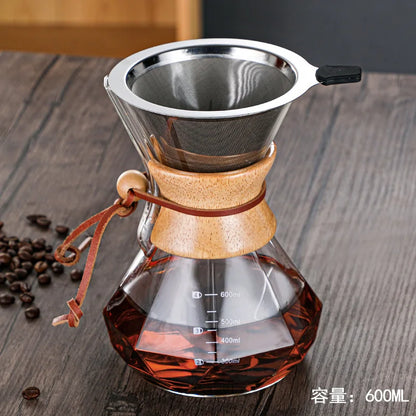 Diamond-Shaped Hand Brewed Coffee Pot Sharing Pot Drip Pot Coffee Filter Cup Glass Coffee Percolator