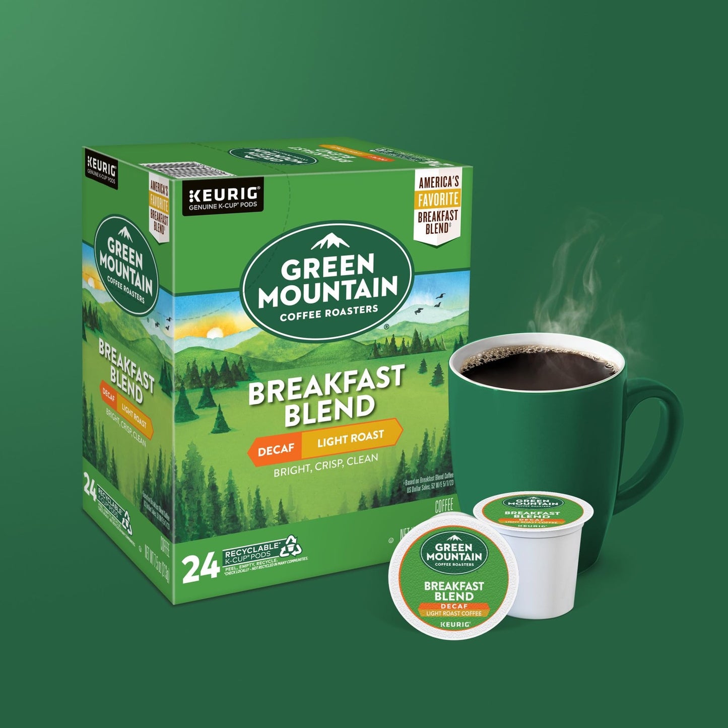 Green Mountain Coffee Roasters Breakfast Blend Decaf Coffee, Keurig Si