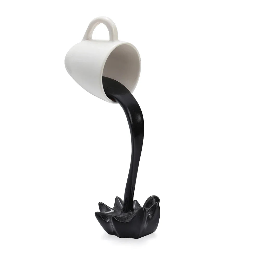 Floating Coffee Cup Sculpture Creative 3D Coffee Cup Design Pouring Liquid Coffee Mug Kitchen Home Decor Gift for Coffee Lover