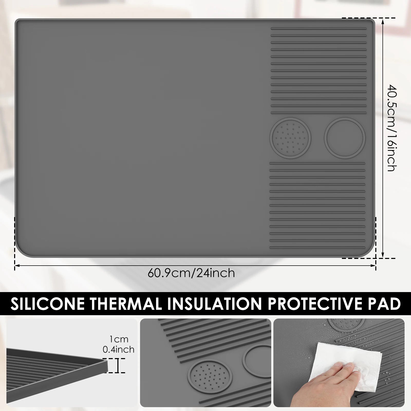 Silicone Coffee Mat with Raised Edges Nonslip Coffee Bar Mat Flexible Coffee Machine Mat Dishwasher Safe Coffee Counter Mat