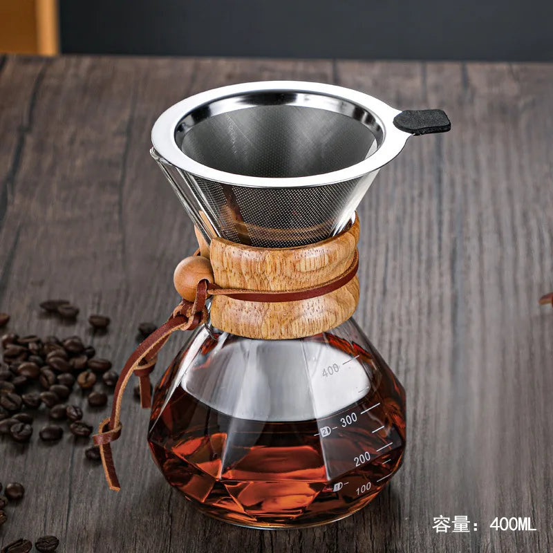 Diamond-Shaped Hand Brewed Coffee Pot Sharing Pot Drip Pot Coffee Filter Cup Glass Coffee Percolator