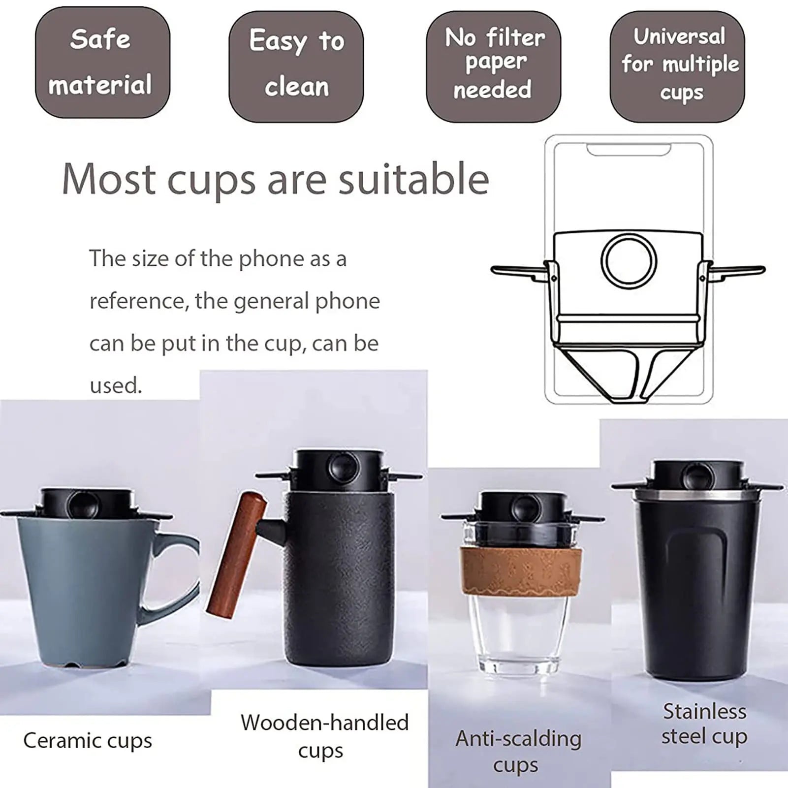 Portable Coffee Filter Coffee Maker Sieve Reusable Hand Made Coffee Maker for Home Office Travel Coffee Tools