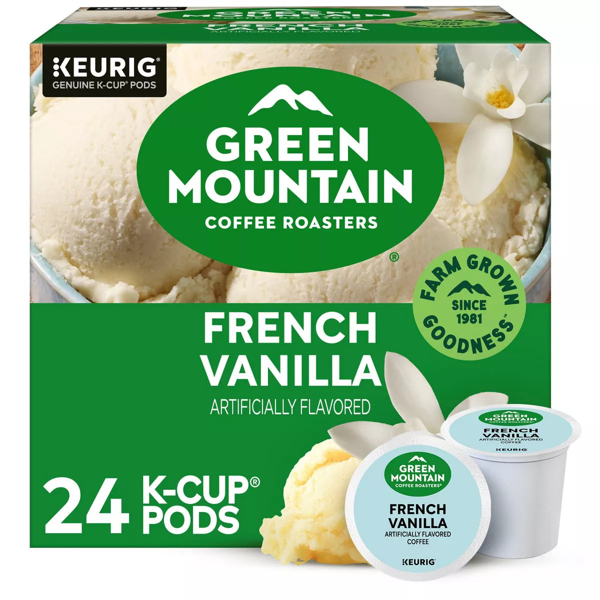 24Ct Green Mountain Coffee French Vanilla Keurig K-Cup Coffee Pods Flavored Coffee Light Roast