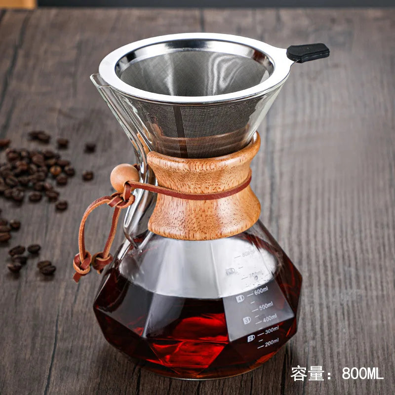 Diamond-Shaped Hand Brewed Coffee Pot Sharing Pot Drip Pot Coffee Filter Cup Glass Coffee Percolator
