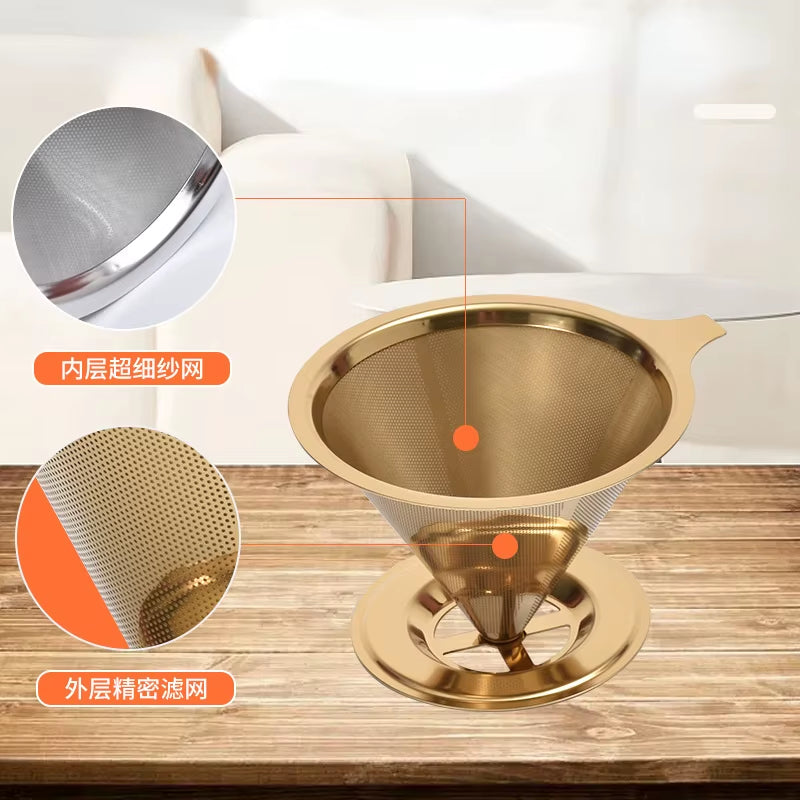 Reusable Coffee Filter Holder Versatile Double Layer Stainless Steel Coffee Tea Strainer Coffee Accessories Coffee Making Tool