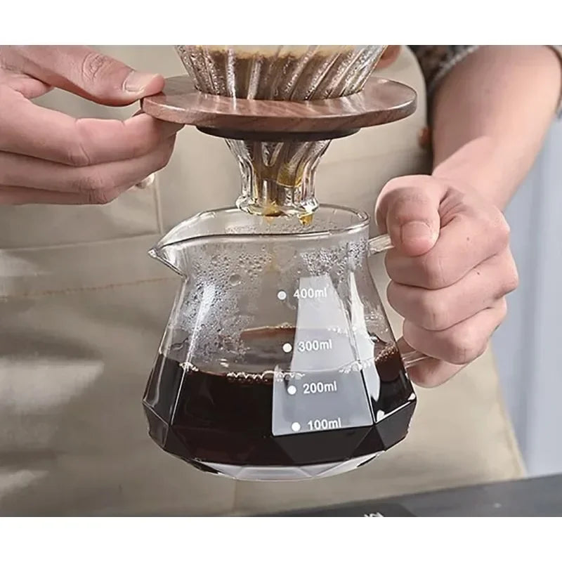 Diamond Fashion Design Glass Coffee Carafe Glass Coffee Server for Drip Coffee Maker,Coffee Pot with Lid,Pour over Coffee Filter
