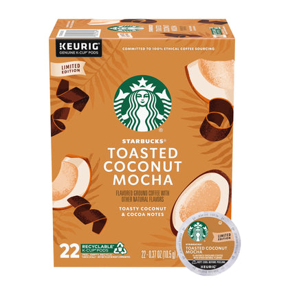 Starbucks Toasted Coconut Mocha, Hot or Iced Coffee, Flavored K-Cup Coffee Pods, 22 Count