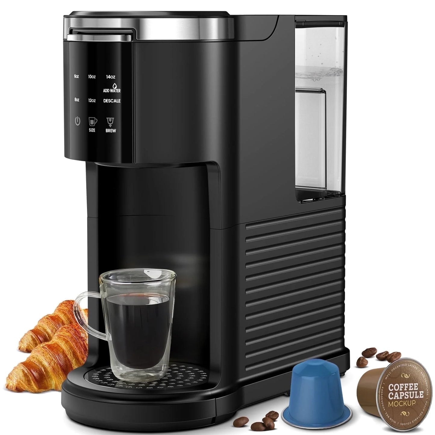 Coffee Maker 2-In-1 Single Serve Coffee Machine, for K-Cup Coffee Capsule Pod, Ground Coffee Powder Brewer, Black