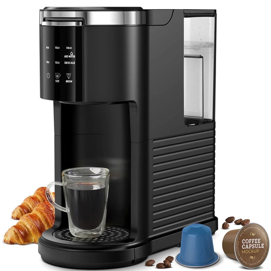 Coffee Maker 2-In-1 Single Serve Coffee Machine, for K-Cup Coffee Capsule Pod, Ground Coffee Powder Brewer, Black