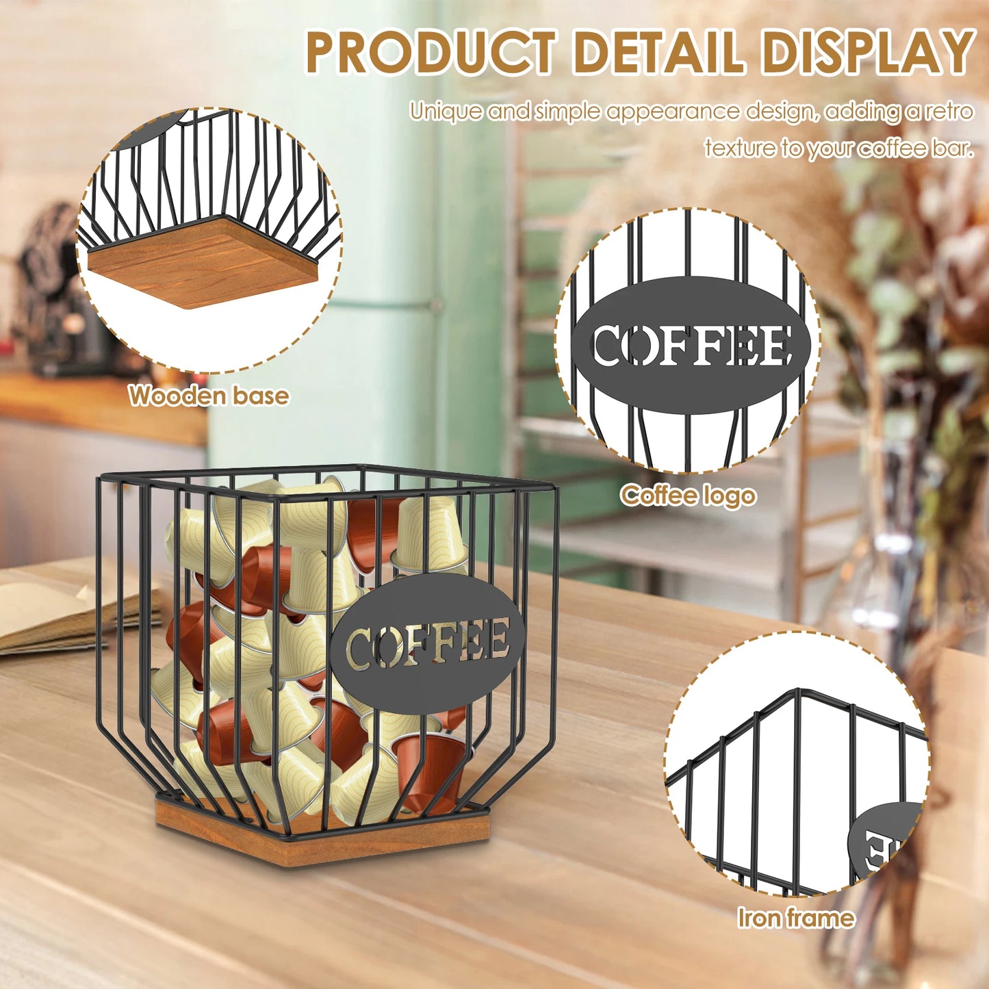 Coffee Pod Holder Storage Basket Large Capacity Coffee Organizer Solid Coffee Pod Storage Rack Home Office Coffee Accessory