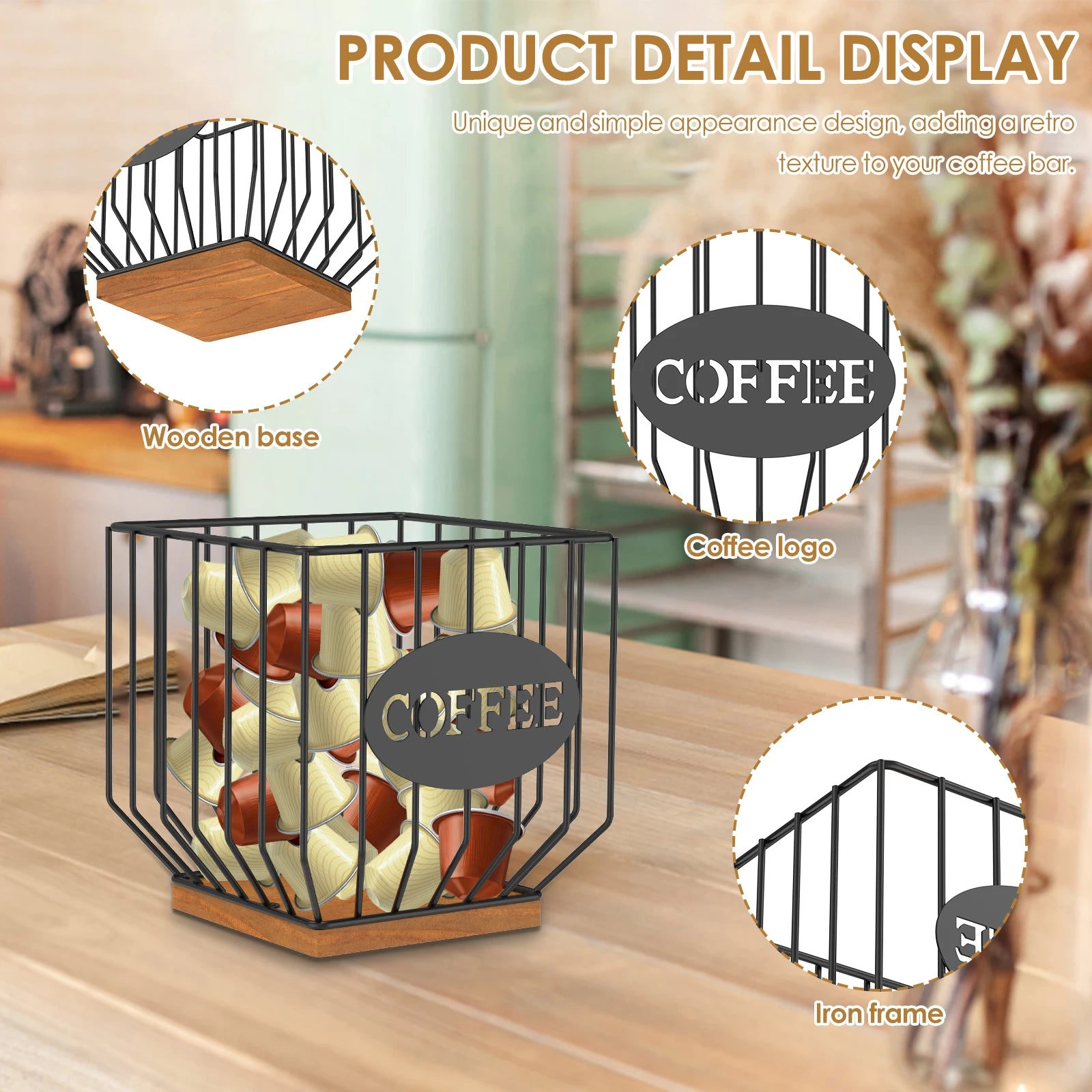 Coffee Pod Holder Storage Basket Large Capacity Coffee Organizer Solid Coffee Pod Storage Rack Home Office Coffee Accessory