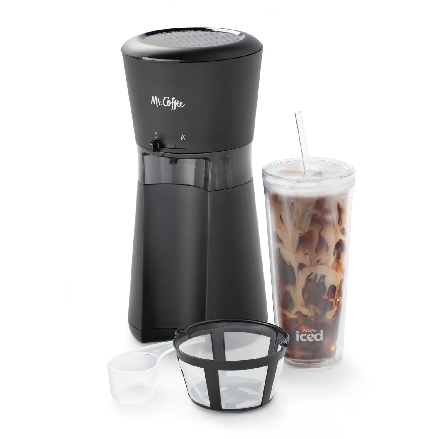 Iced Coffee Maker with Reusable Tumbler and Coffee Filter, Black
