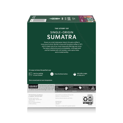 Starbucks Sumatra, Hot or Iced Coffee, Dark Roast K-Cup Coffee Pods, 22 Count​