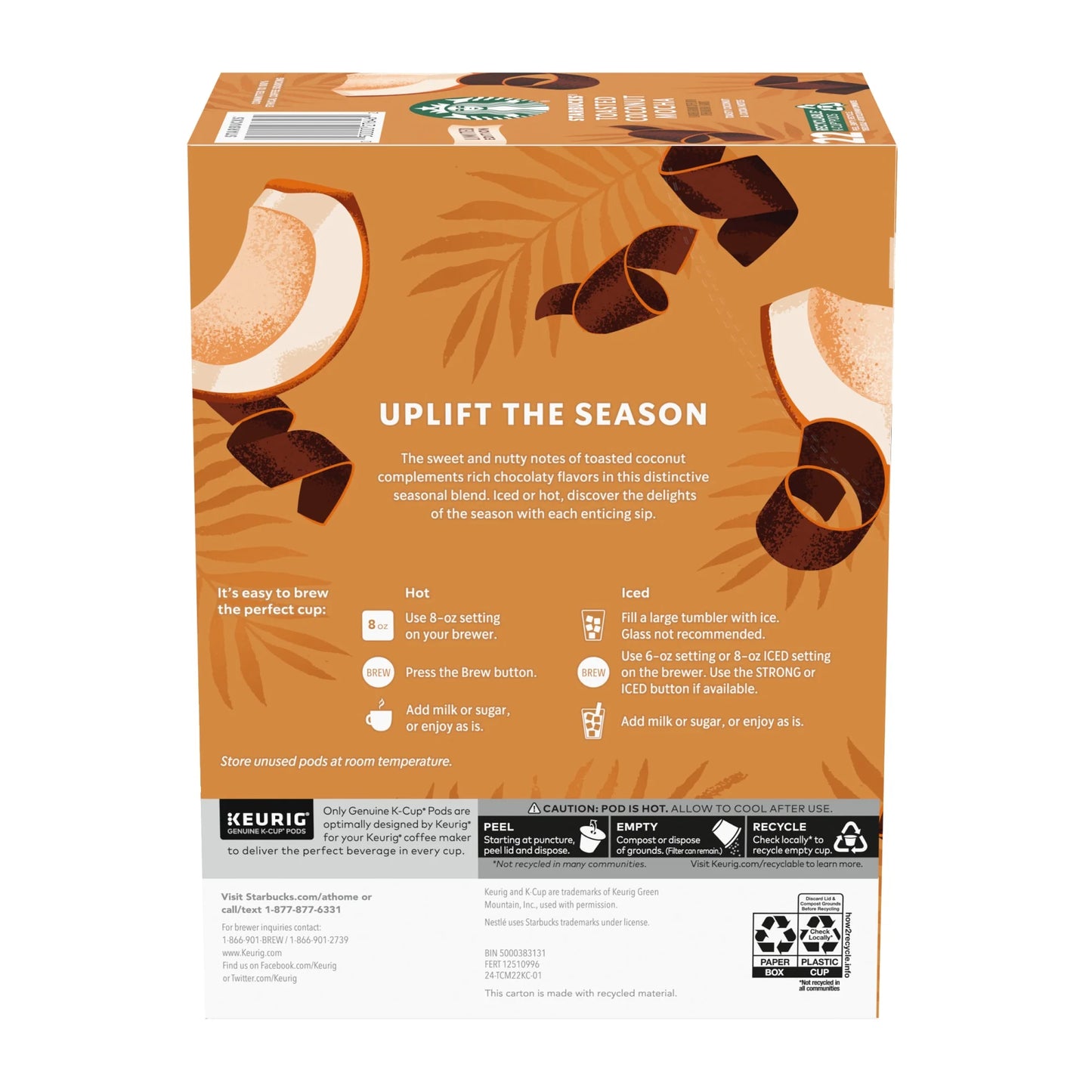 Starbucks Toasted Coconut Mocha, Hot or Iced Coffee, Flavored K-Cup Coffee Pods, 22 Count