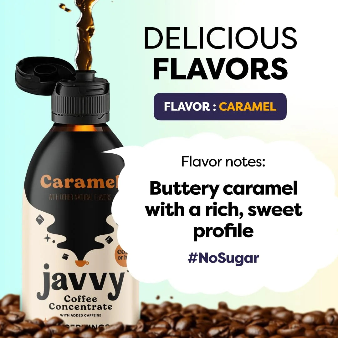 Javvy Cold Brew Iced Coffee Concentrate, 2 Pack Caramel, Arabica Coffee Beverages, 35X Liquid Coffee Concentrate, Instant Coffee Alternative, Concentrated Ice Coffee Drinks & Cold-Brew, Coffee Gifts