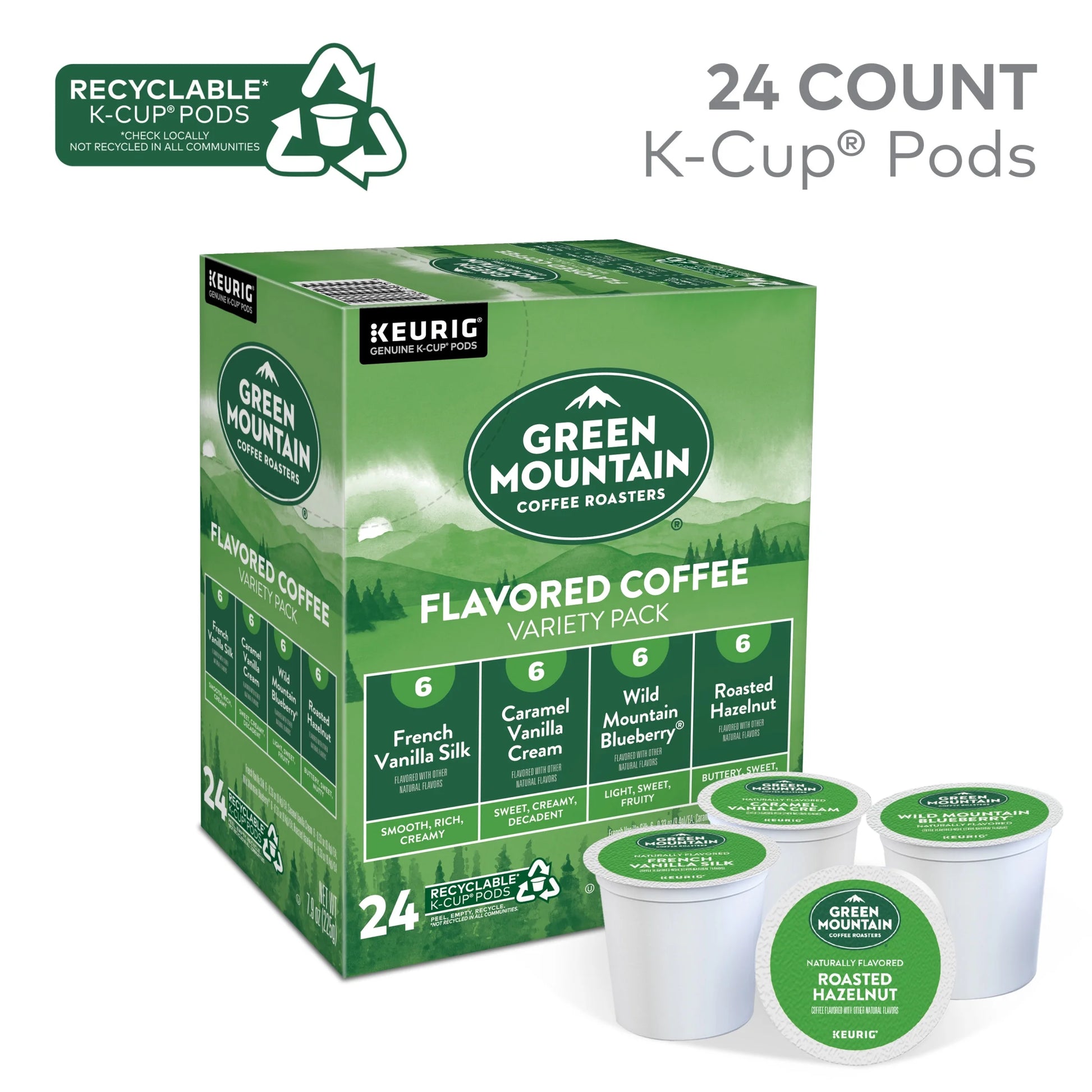 , Flavored Coffee Variety Pack Light Roast K-Cup Coffee Pods, 24 Count