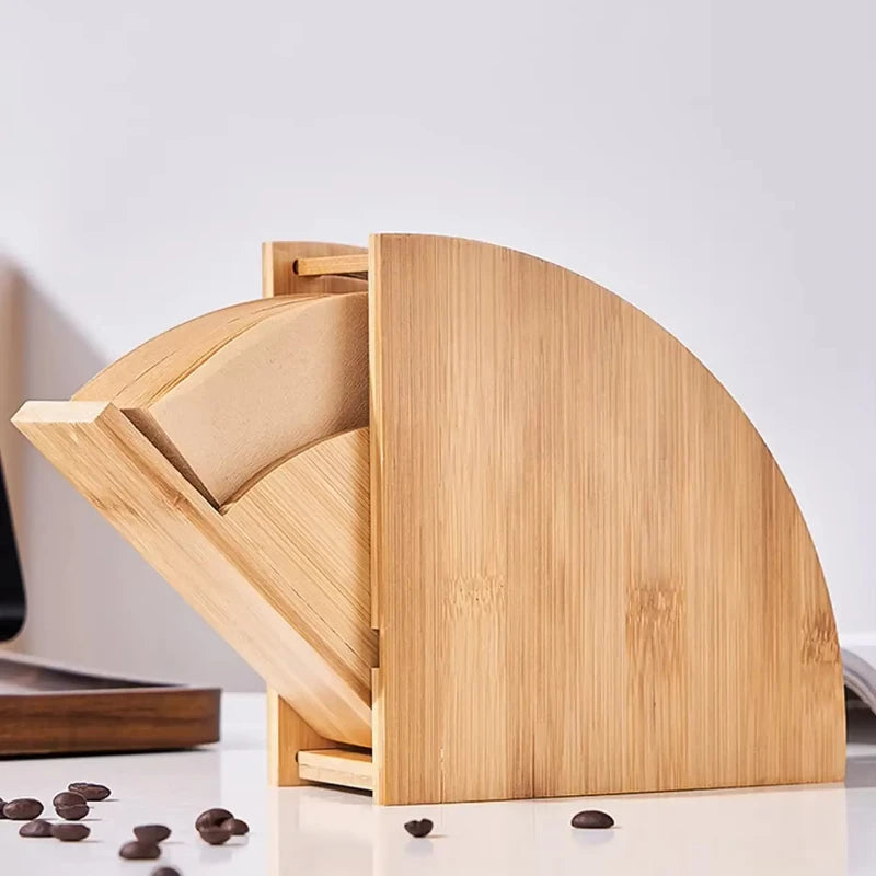 Bamboo Coffee Filter Holder Coffee Paper Storage Rack Renewable Stand Coffee Filter Paper Container Stand