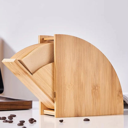 Bamboo Coffee Filter Holder Coffee Paper Storage Rack Renewable Stand Coffee Filter Paper Container Stand