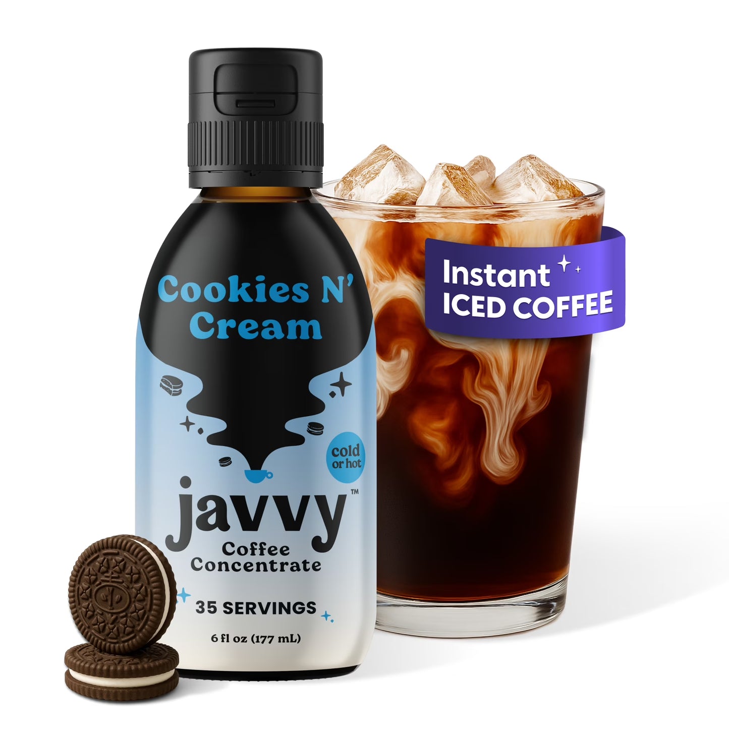 Javvy Coffee Concentrate - Cold Brew Coffee, Perfect for Instant Iced Coffee, Cold Brewed Coffee and Hot Coffee, 35 Servings - Cookies N’ Cream