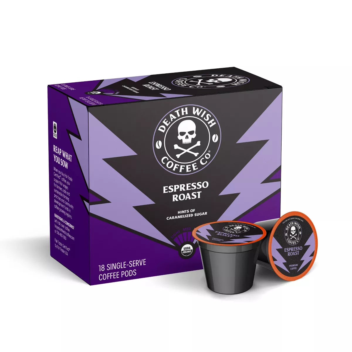 Death Wish Coffee Organic and Fair Trade Espresso Roast Single-Serve Coffee Pods 18Ct/7.2Oz