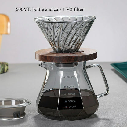 Diamond Fashion Design Glass Coffee Carafe Glass Coffee Server for Drip Coffee Maker,Coffee Pot with Lid,Pour over Coffee Filter