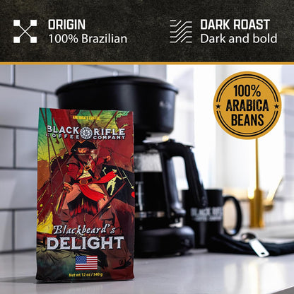Blackbeard'S Delight, 12Oz Bag, Ground Coffee Dark Roast - Roasted Blend Made from Arabica Beans - Colombian & Brazilian Beans - Veteran Founded & American Made
