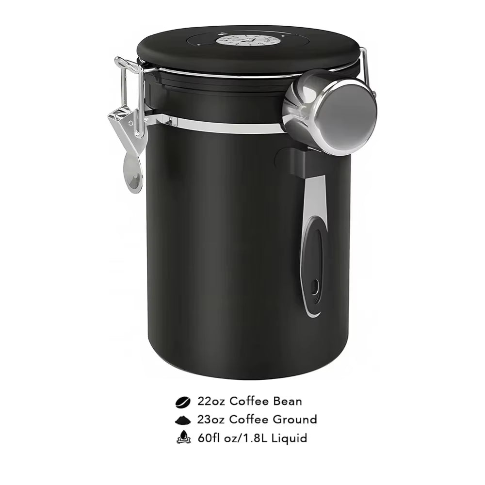 1800Ml Coffee Canister Airtight 22Oz Coffee Container Stainless Steel Coffee Bean Storage Container with Scoop for Beans Black
