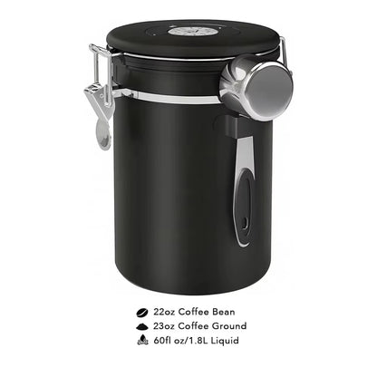 1800Ml Coffee Canister Airtight 22Oz Coffee Container Stainless Steel Coffee Bean Storage Container with Scoop for Beans Black