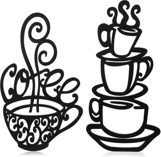 2 Pack Metal Hanging Coffee Bar Wall Sign Coffee Station Decor for Coffee Shop