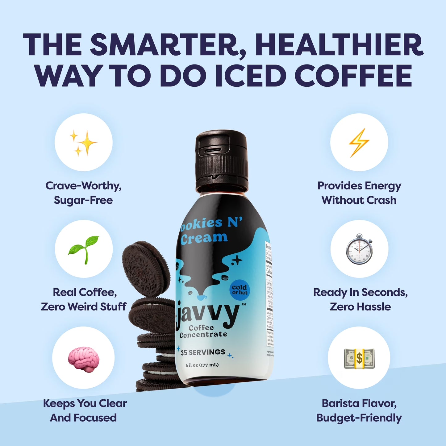 Javvy Coffee Concentrate - Cold Brew Coffee, Perfect for Instant Iced Coffee, Cold Brewed Coffee and Hot Coffee, 35 Servings - Cookies N’ Cream