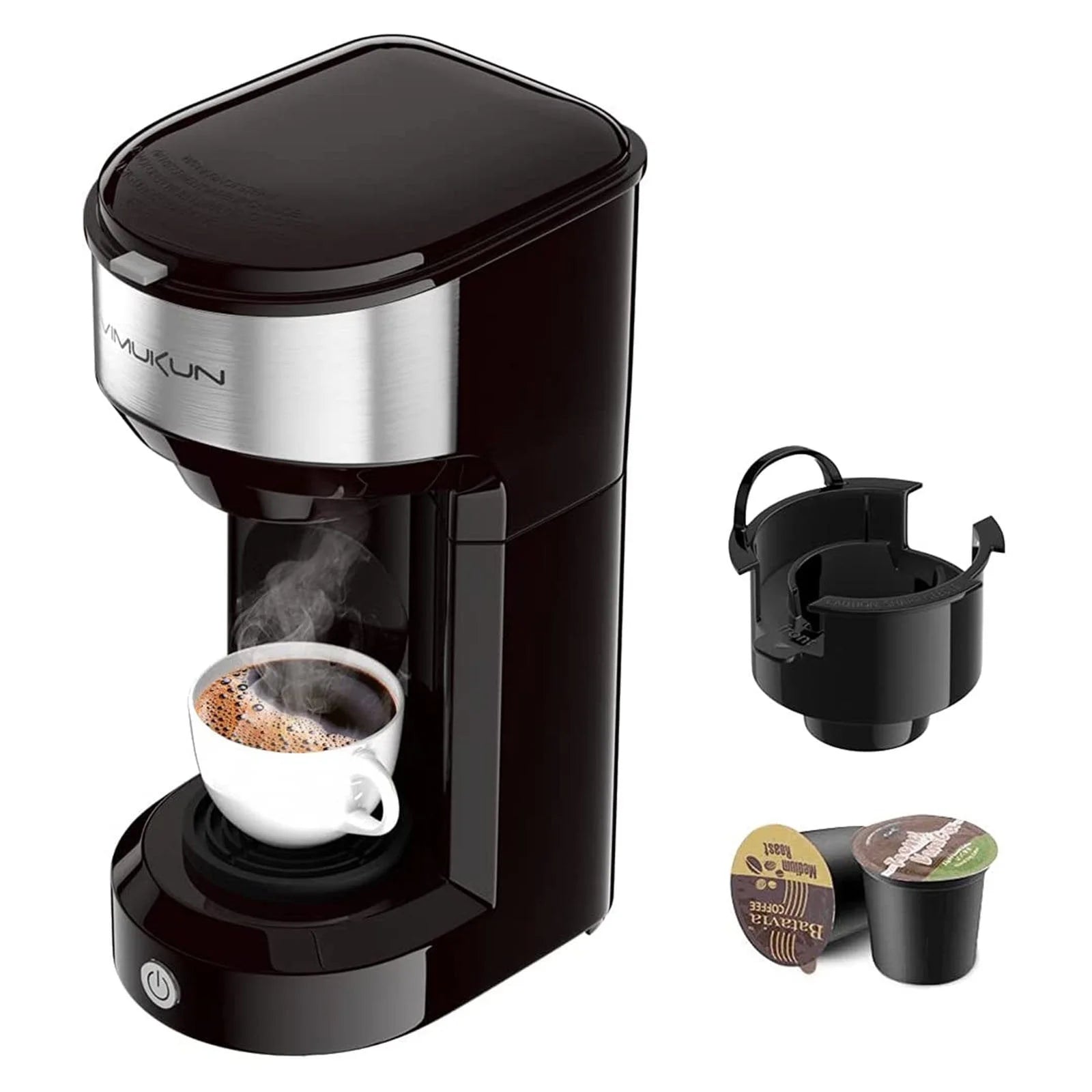 Coffee Maker, Single Serve Coffee Maker Machine 6 to 14 Oz with Permanent Filter, Compatible with K Cup Pod & Ground Coffee, Mini Size Black