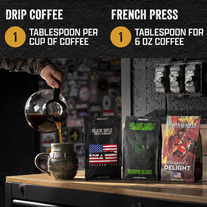 Blackbeard'S Delight, 12Oz Bag, Ground Coffee Dark Roast - Roasted Blend Made from Arabica Beans - Colombian & Brazilian Beans - Veteran Founded & American Made