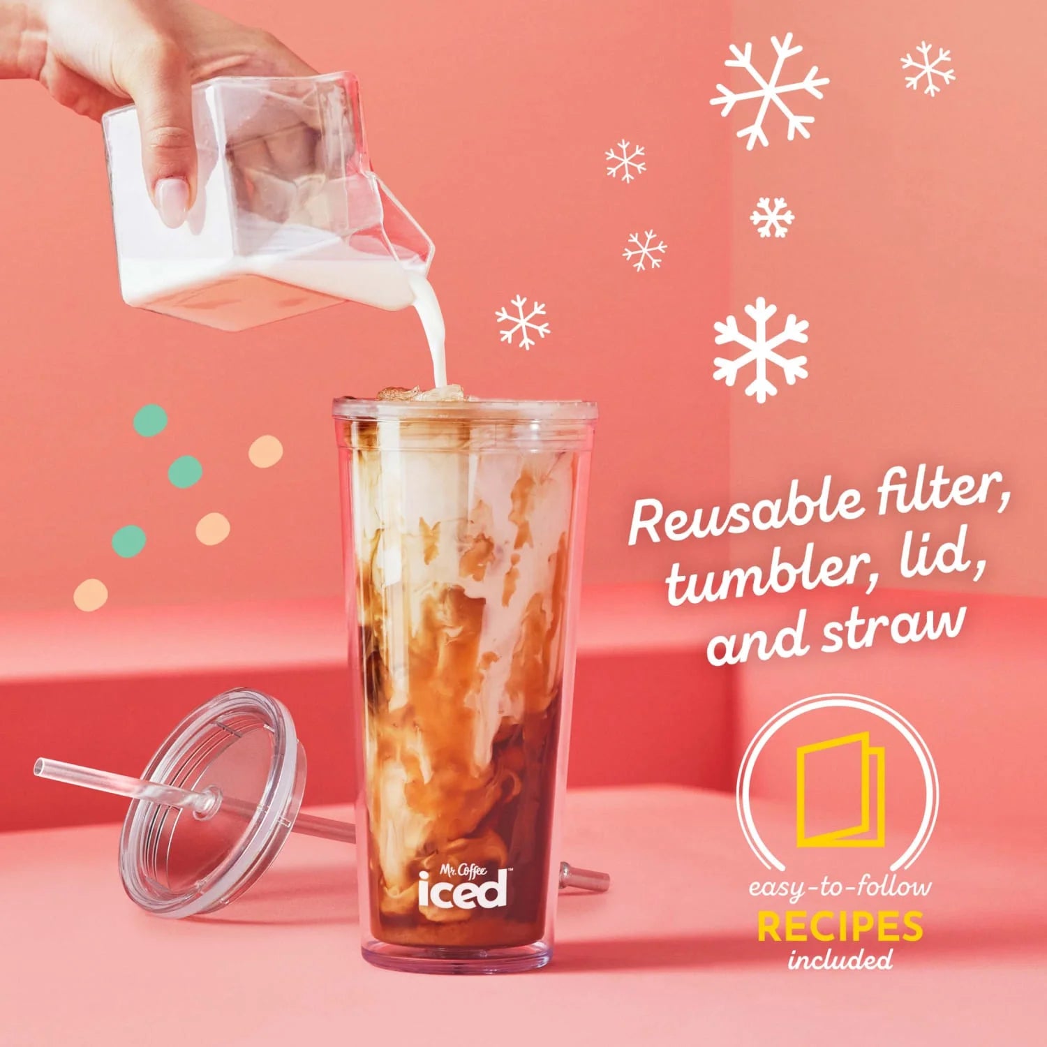 Single-Serve Iced and Hot Coffee Maker with Reusable Tumbler and Coffee Filter, Black