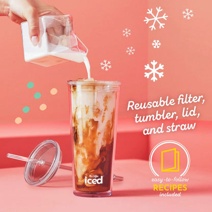 Single-Serve Iced and Hot Coffee Maker with Reusable Tumbler and Coffee Filter, Black