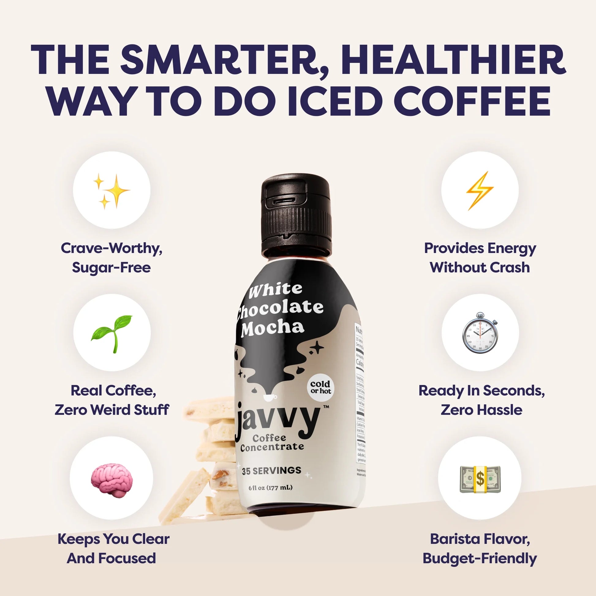 Javvy Coffee Concentrate - Cold Brew Coffee, Perfect for Instant Iced Coffee, Cold Brewed Coffee and Hot Coffee, 35 Servings - White Chocolate Mocha