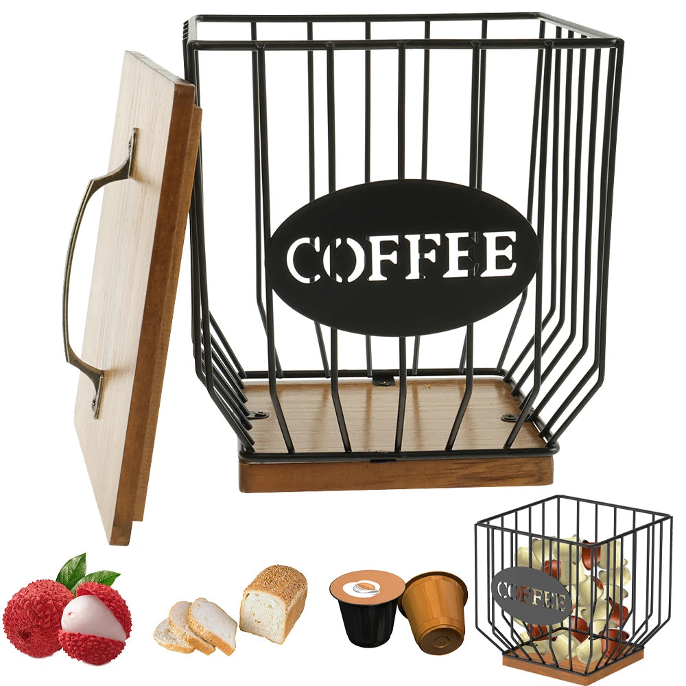 Coffee Pod Holder Storage Basket Large Capacity Coffee Organizer Solid Coffee Pod Storage Rack Home Office Coffee Accessory