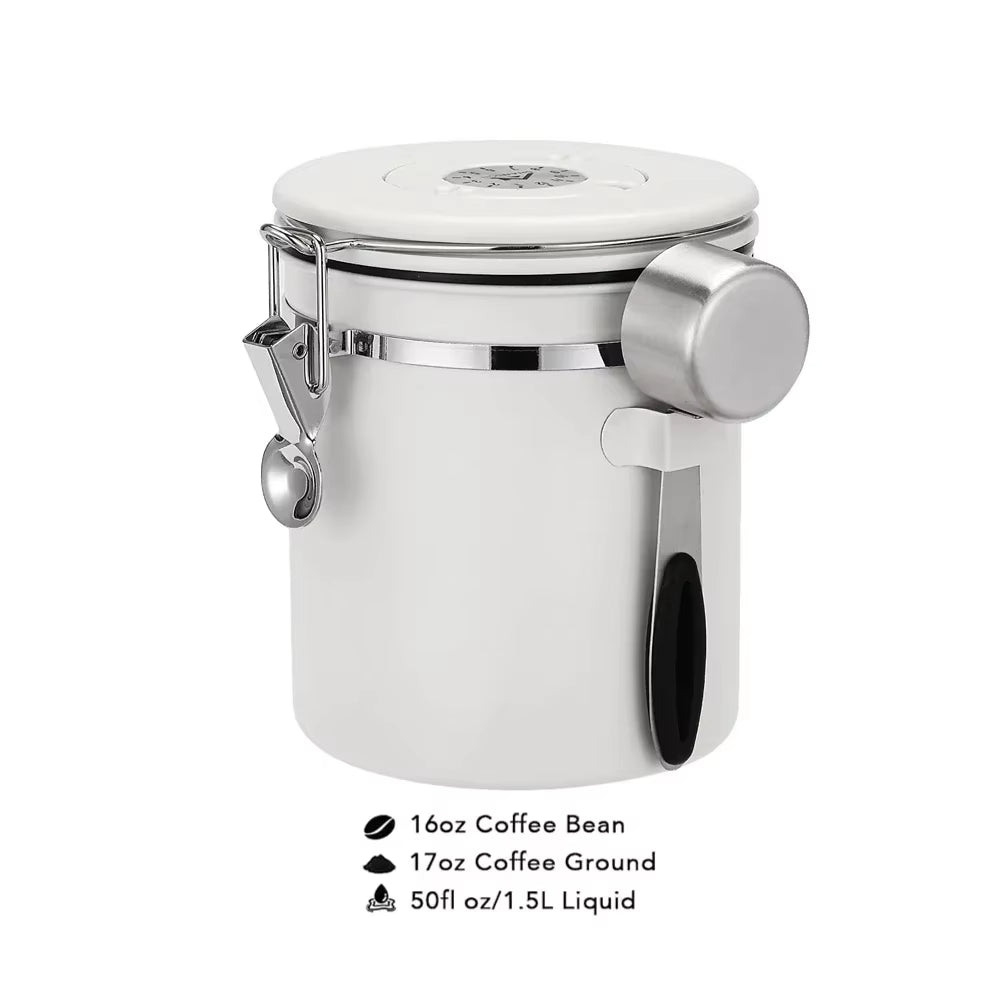 1800Ml Coffee Canister Airtight 22Oz Coffee Container Stainless Steel Coffee Bean Storage Container with Scoop for Beans Black