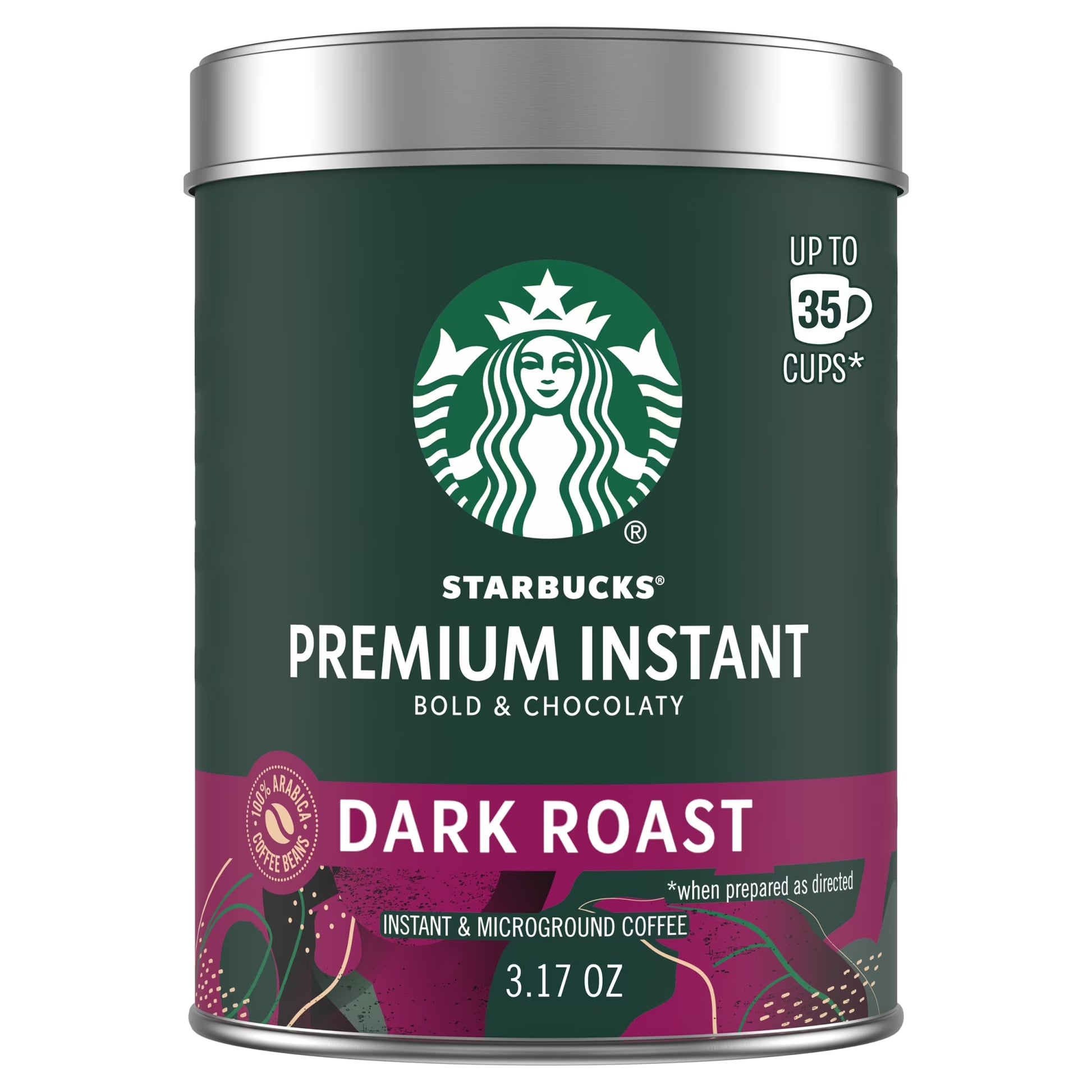 Starbucks Premium Instant Coffee, Dark Roast Coffee, Arabica Beans, 3.17 Oz
