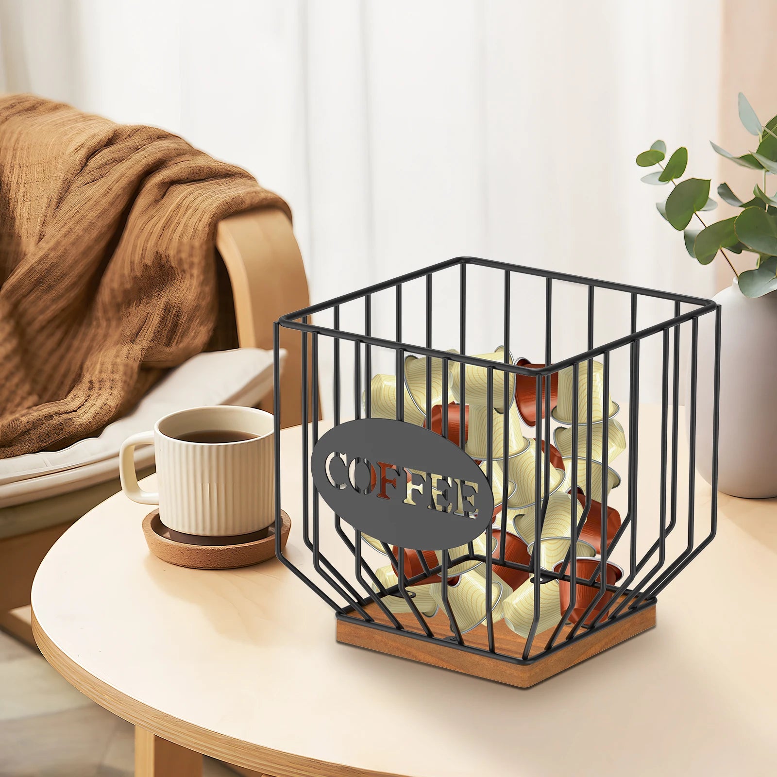 Coffee Pod Holder Storage Basket Large Capacity Coffee Organizer Solid Coffee Pod Storage Rack Home Office Coffee Accessory