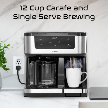 Dual Coffee Maker, Programmable 12-Cup Coffee Pot & Single Serve Coffee Machine