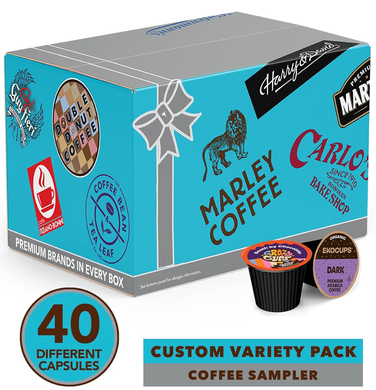 Coffee Pods Variety Pack Sampler from Top Brands, Assorted Single Serve for Keurig K Cups Coffee Makers, 40 Unique Cups