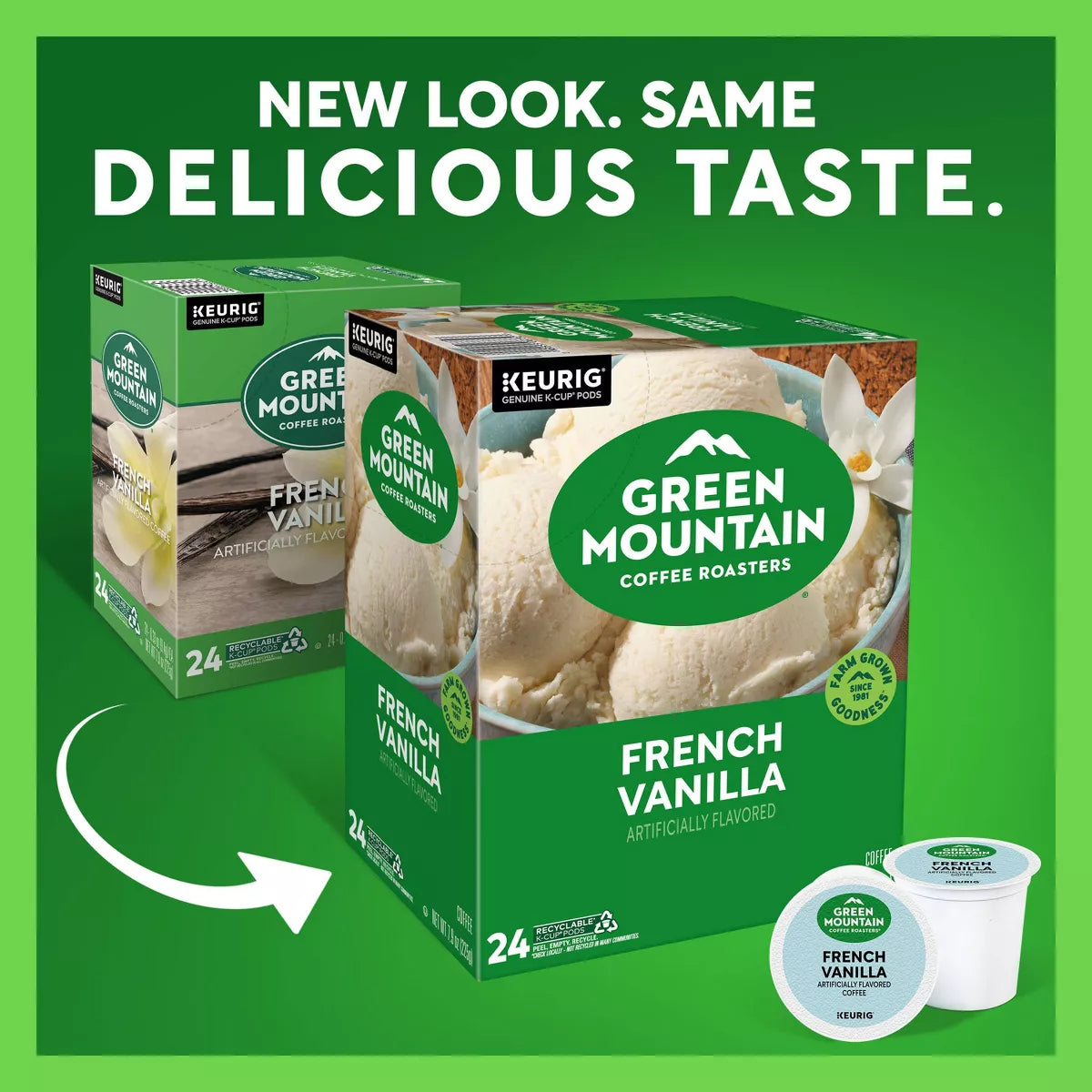 24Ct Green Mountain Coffee French Vanilla Keurig K-Cup Coffee Pods Flavored Coffee Light Roast