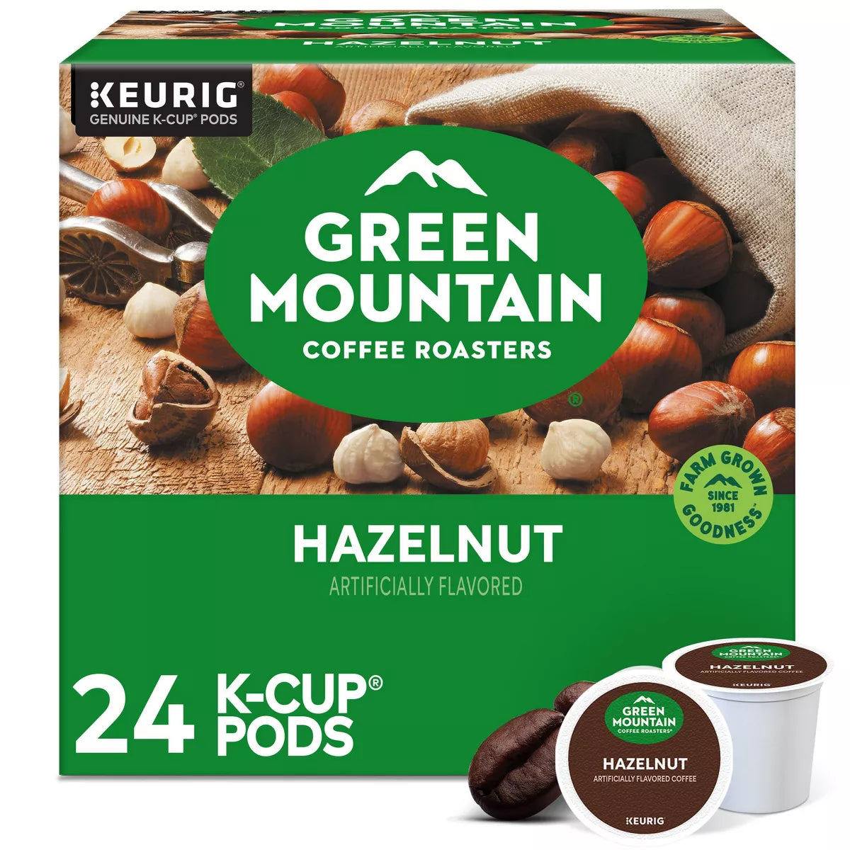 24Ct Green Mountain Coffee Hazelnut Keurig K-Cup Coffee Pods Flavored Coffee Light Roast